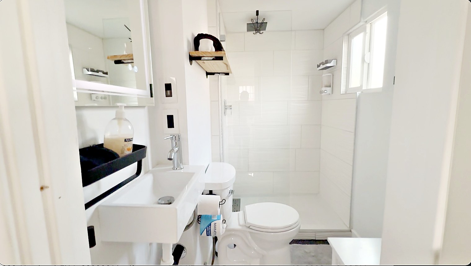 Bathroom vanity and shower